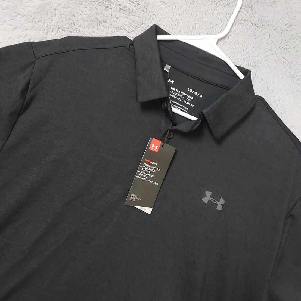 NEW Under Armour Polo Shirt Mens Large The Playoff Polo Heatgear Black Jersey L